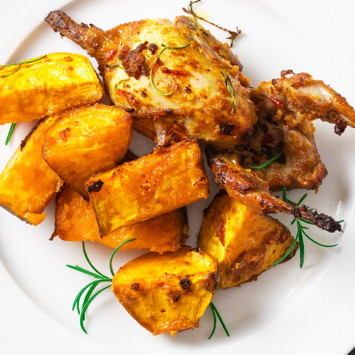 BAKED QUAIL WITH SWEET POTATO IN GREEK&nbsp;YOGURT